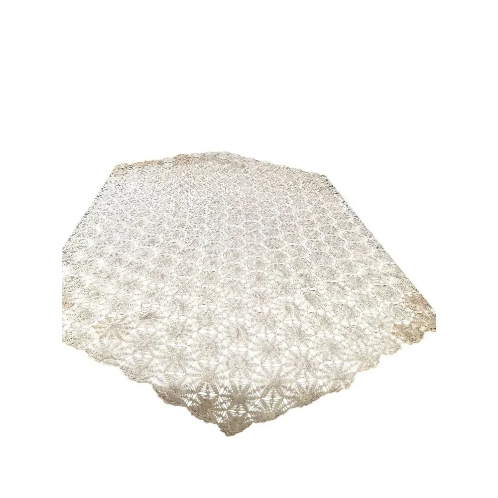 Vintage Handmade Crochet Tablecloth Used Cream Tan